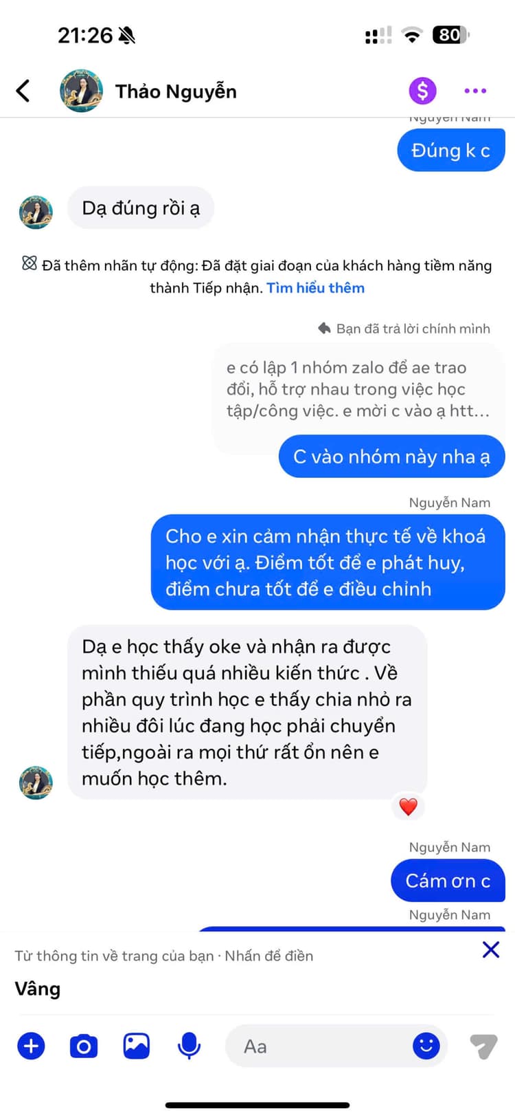 Feedback Học viên 9